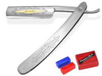 Edelstahl Rasiermesser mit Goldätzung & Schleif-Paste aus Solingen 2-Teiliges Set