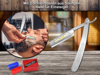 Edelstahl Rasiermesser mit Goldtzung & Schleif-Paste aus Solingen 2-Teiliges Set