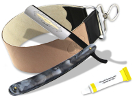 3-Teiliges Rasiermesser Set Messer mit schwarzer Klinge + Streichriemen + Paste Solingen