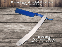 Edelstahl Rasiermesser Set Blau Titan + Streichriemen + Schrf-Paste Solingen