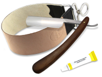 Rasiermesser Set mit Holzgriff inkl. Rindleder Streichriemen und Schleifpaste aus Solingen