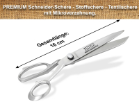 Stoffschere Schneiderschere Textil-Schere Edelstahl Rostfrei 16 cm Arbeitsschere mit Mirkoverzahnung optimal geeignet fr Stoffe, Nhen und Kleidung 6 Zoll