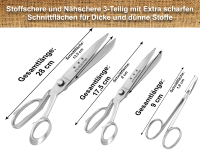 Schneiderscheren Set Stoffschere mit Nhschere 3-Teilig mit Extra scharfen Schnittflchen fr Dicke und dnne Stoffe