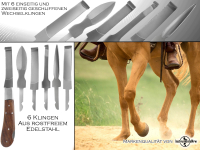 Hufmesser Set f�r Pferde mit 6 Wechselklingen und Etui